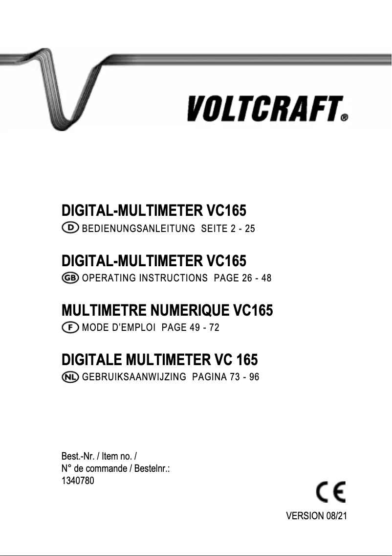 Page n°1 - Manuel utilisateur Voltcraft VC165