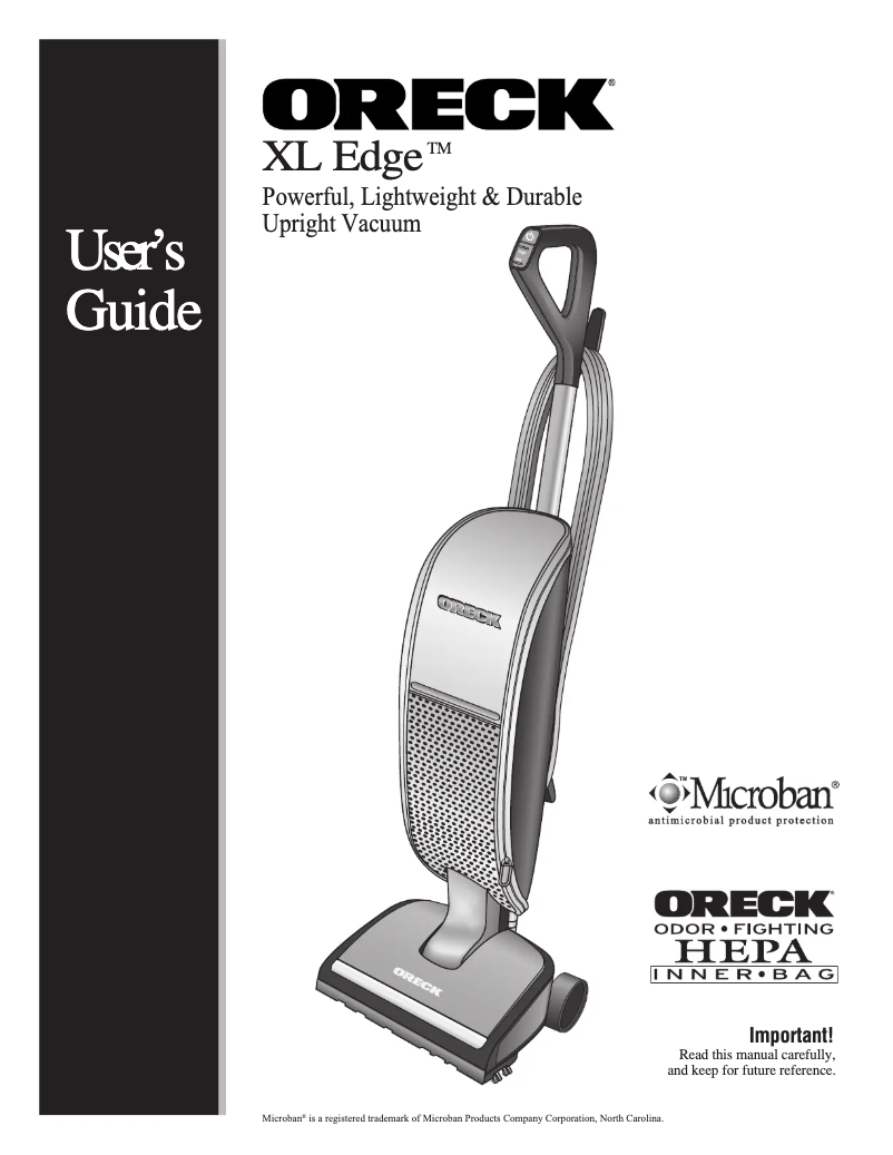 Page n°1 - Manuel utilisateur Oreck XL Edge U8000
