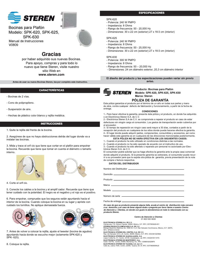 Page 1 de la notice Manuel utilisateur Steren SPK-625