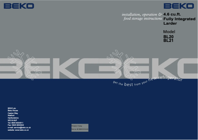 Page 1 de la notice Manuel utilisateur Beko BL 20