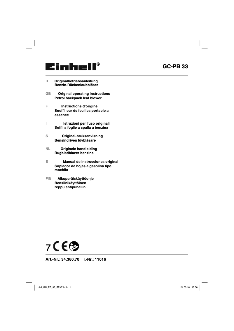 Page n°1 - Manuel utilisateur Einhell GC-PB 33