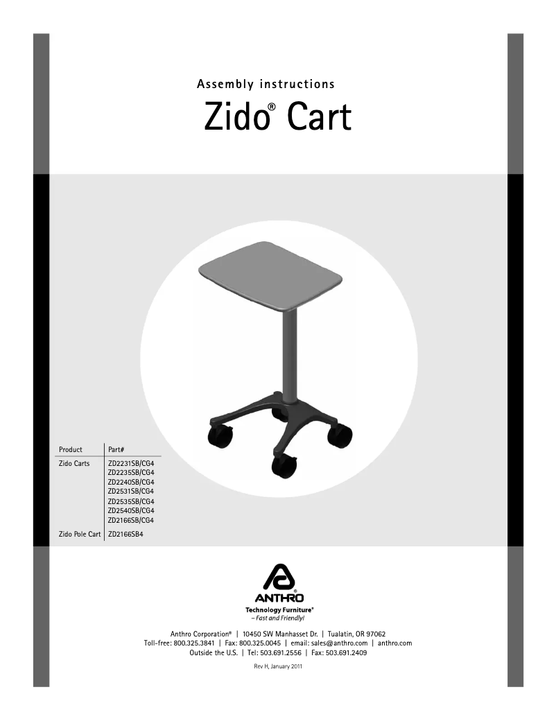 Page 1 de la notice Manuel utilisateur Anthro Zido Pole Cart