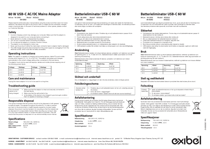 Page n°1 - Manuel utilisateur Exibel ADG022