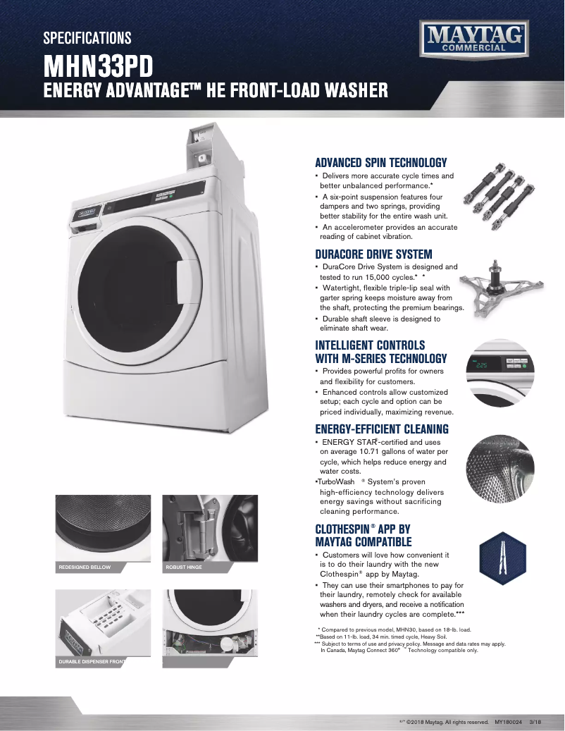 Page 1 de la notice Fiche technique Maytag MHN33PD