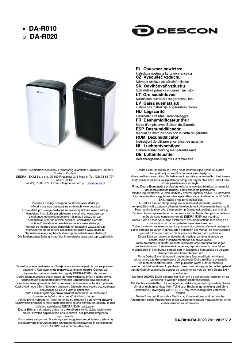 Página 1 del manual Manual de usuario DEDRA DA-R010