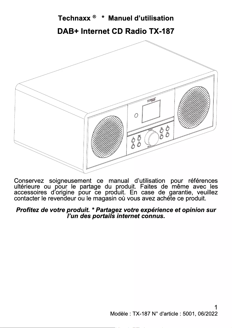 Page 1 de la notice Manuel utilisateur Technaxx TX-187