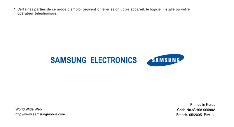 Page 1 de la notice Manuel utilisateur Samsung SGH-E530