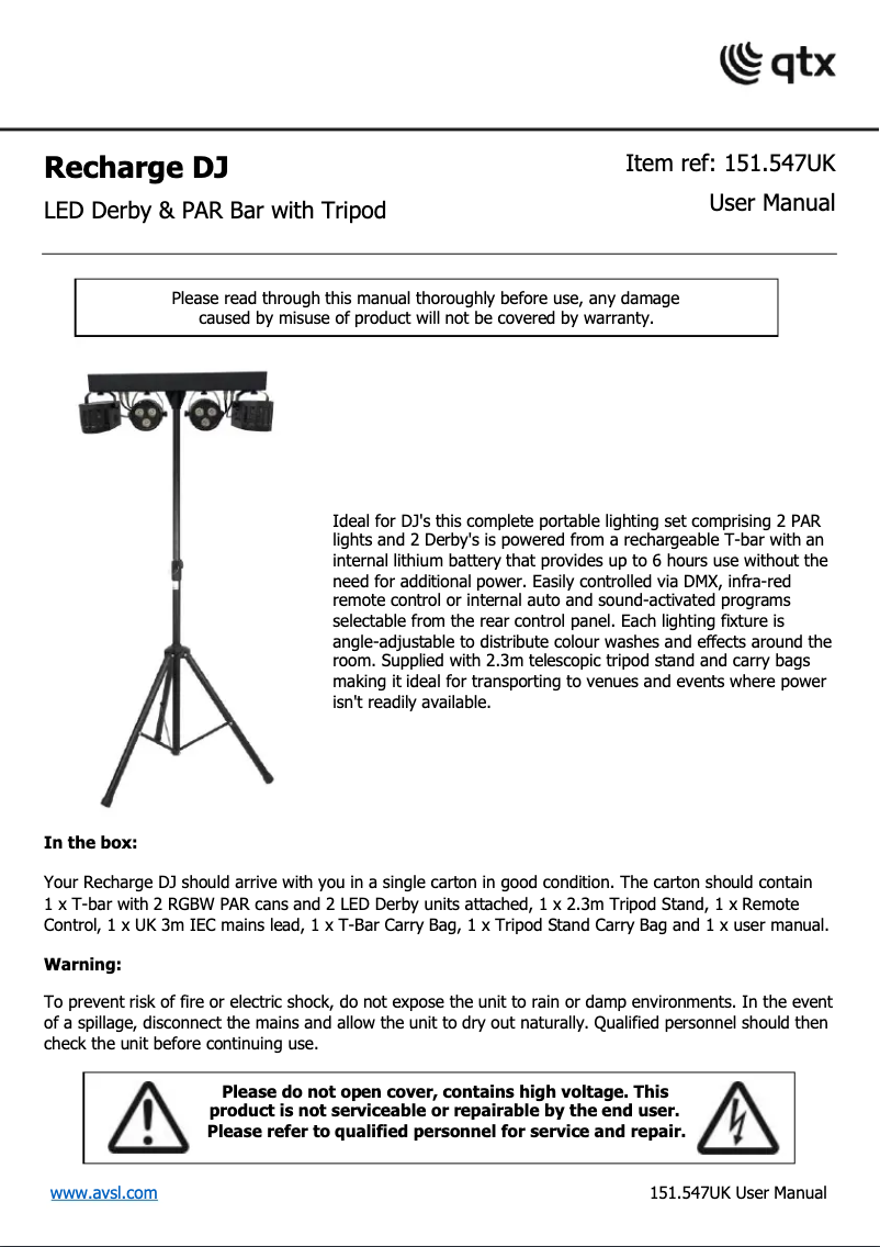 Página 1 del manual Manual de usuario Qtx Recharge DJ