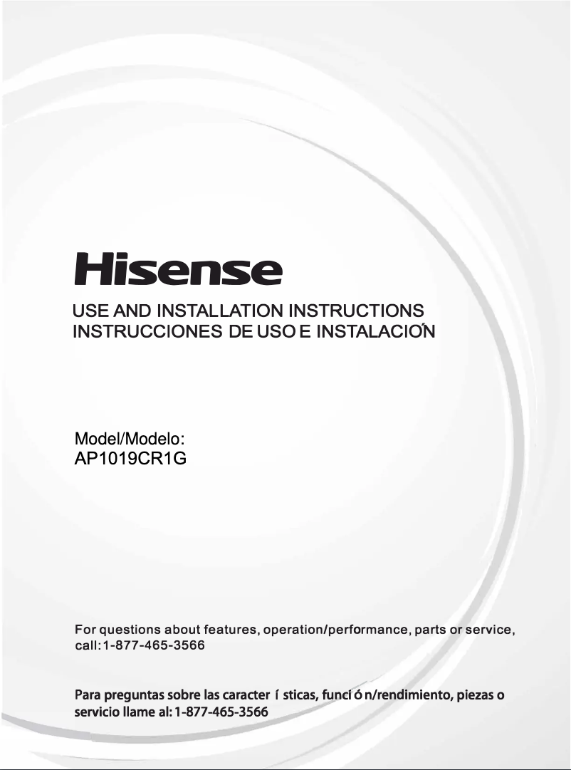 Page 1 de la notice Manuel utilisateur Hisense AP1019CR1G