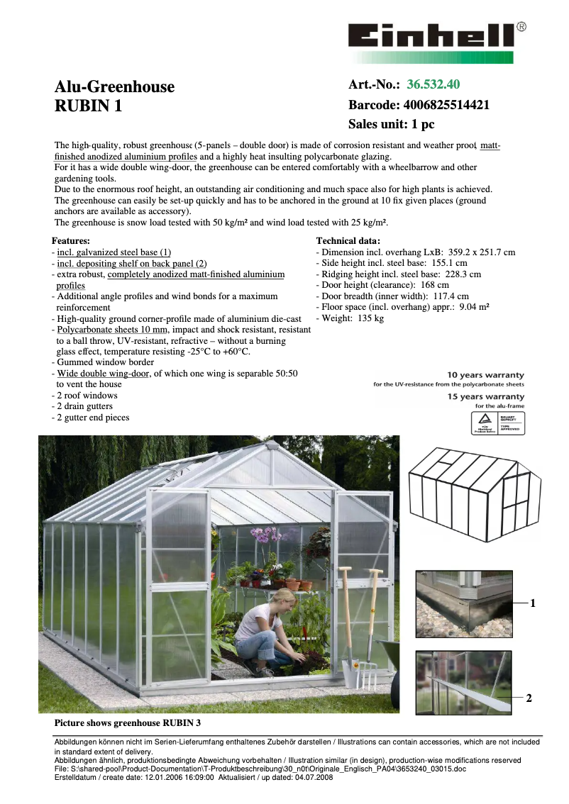 Page n°1 - Fiche technique Einhell RUBIN 1