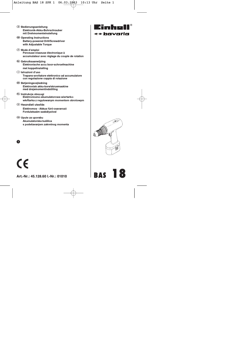 Imagen de la primera página del manual del dispositivo BAS 18