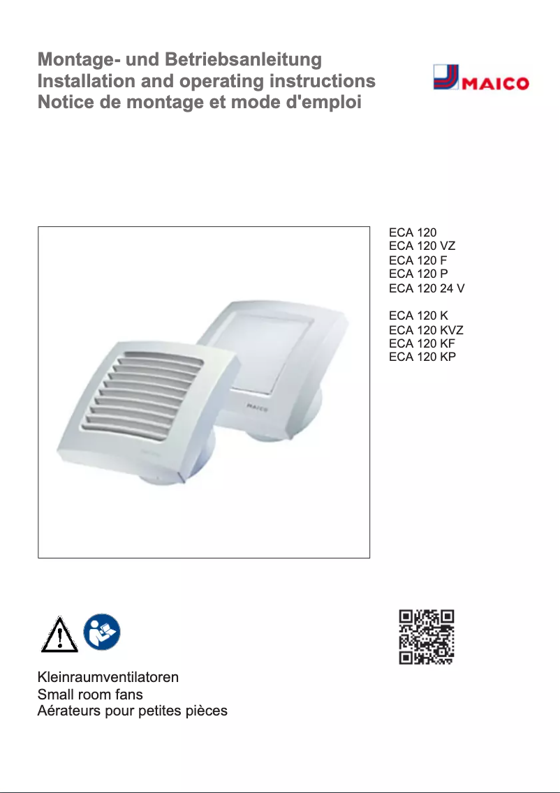 Page n°1 - Manuel utilisateur Maico ECA 120 24 V