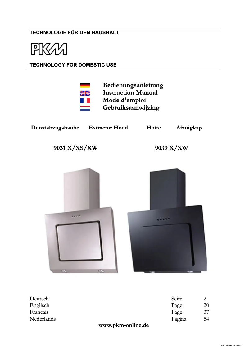 Page 1 de la notice Manuel utilisateur PKM 9039 XW