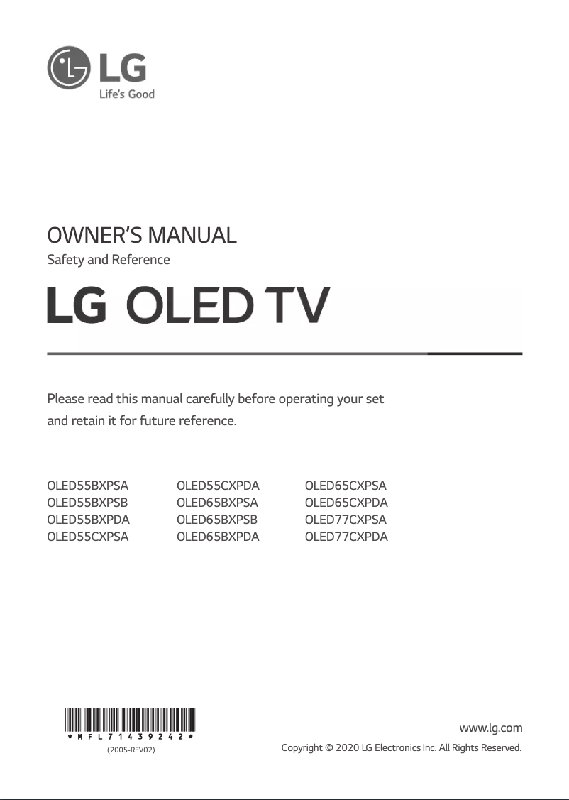 Page 1 de la notice Manuel utilisateur LG OLED65CXPDA