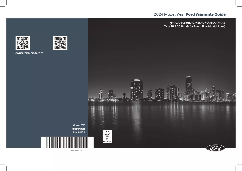 Page 1 de la notice Informations de garantie Ford Bronco Sport (2024)