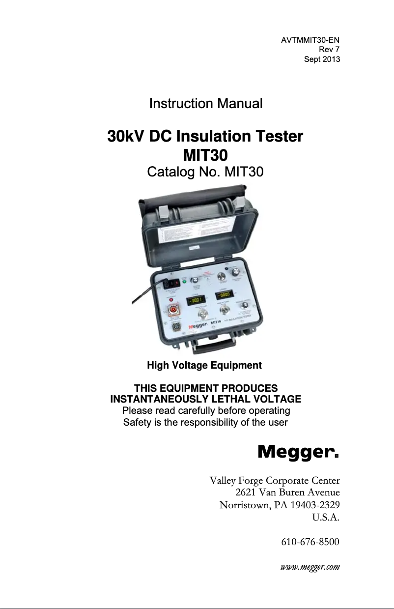 Page 1 de la notice Manuel utilisateur Megger MIT30