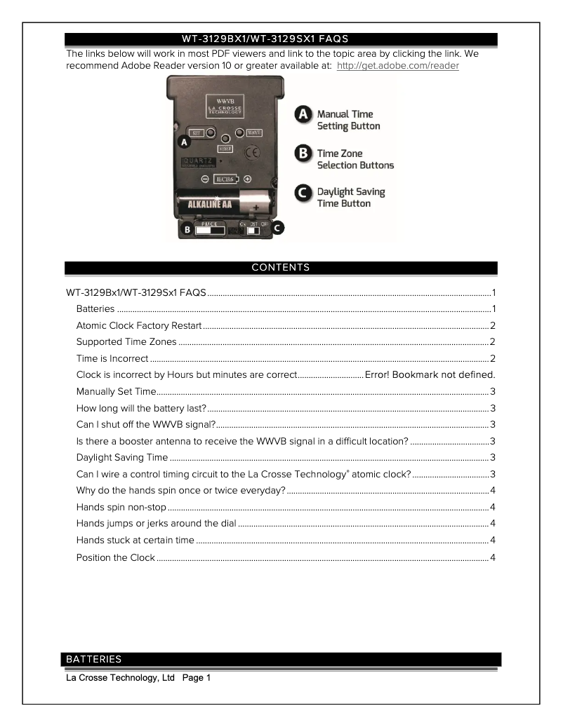 Image de la première page du manuel de l'appareil WT-3129BX1