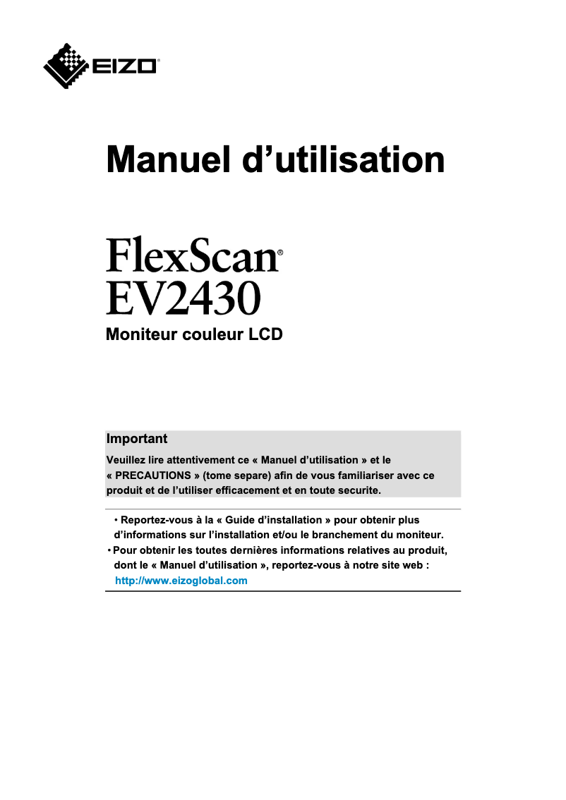 Image de la première page du manuel de l'appareil FlexScan EV2430