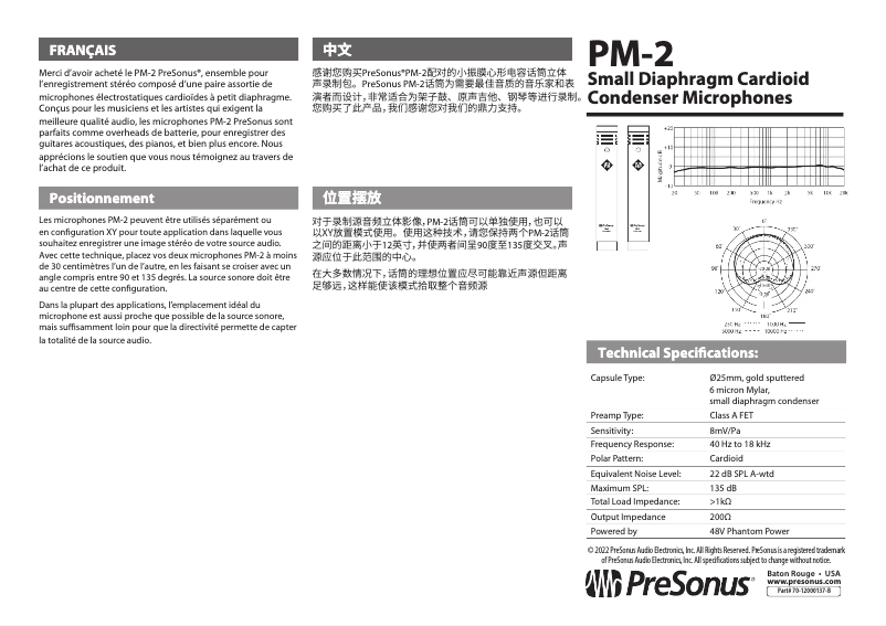 Page 1 de la notice Manuel utilisateur PreSonus PM-2