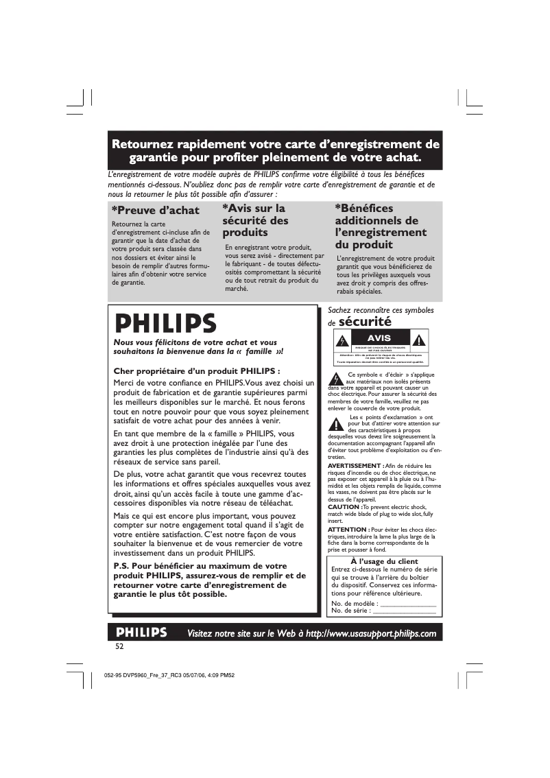 Page 1 de la notice Manuel utilisateur Philips DVP5960