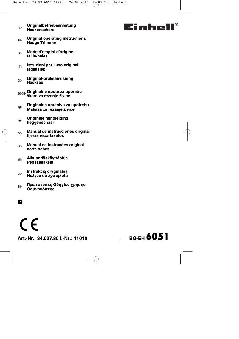 Page 1 de la notice Mode d'emploi Einhell BG-EH 6051