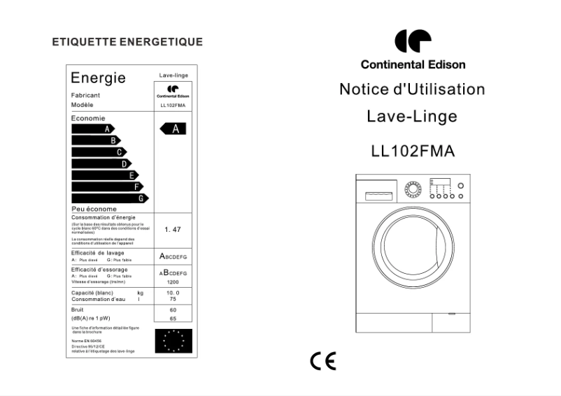 Page n°1 - Manuel utilisateur Continental Edison LL102FMA