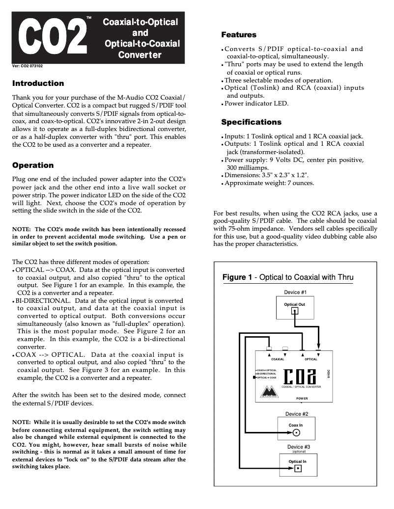 Page n°1 - Manuel utilisateur M-Audio CO3