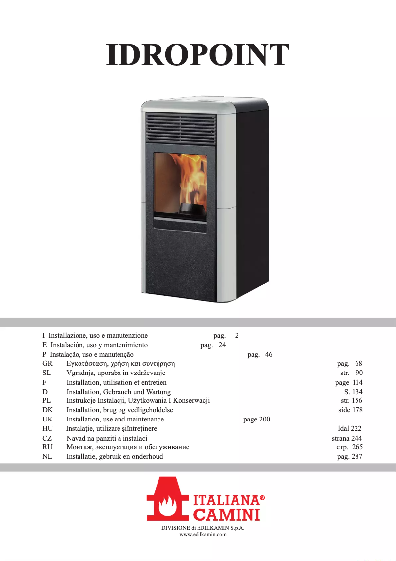 Page 1 de la notice Manuel utilisateur Edilkamin IDROPOINT