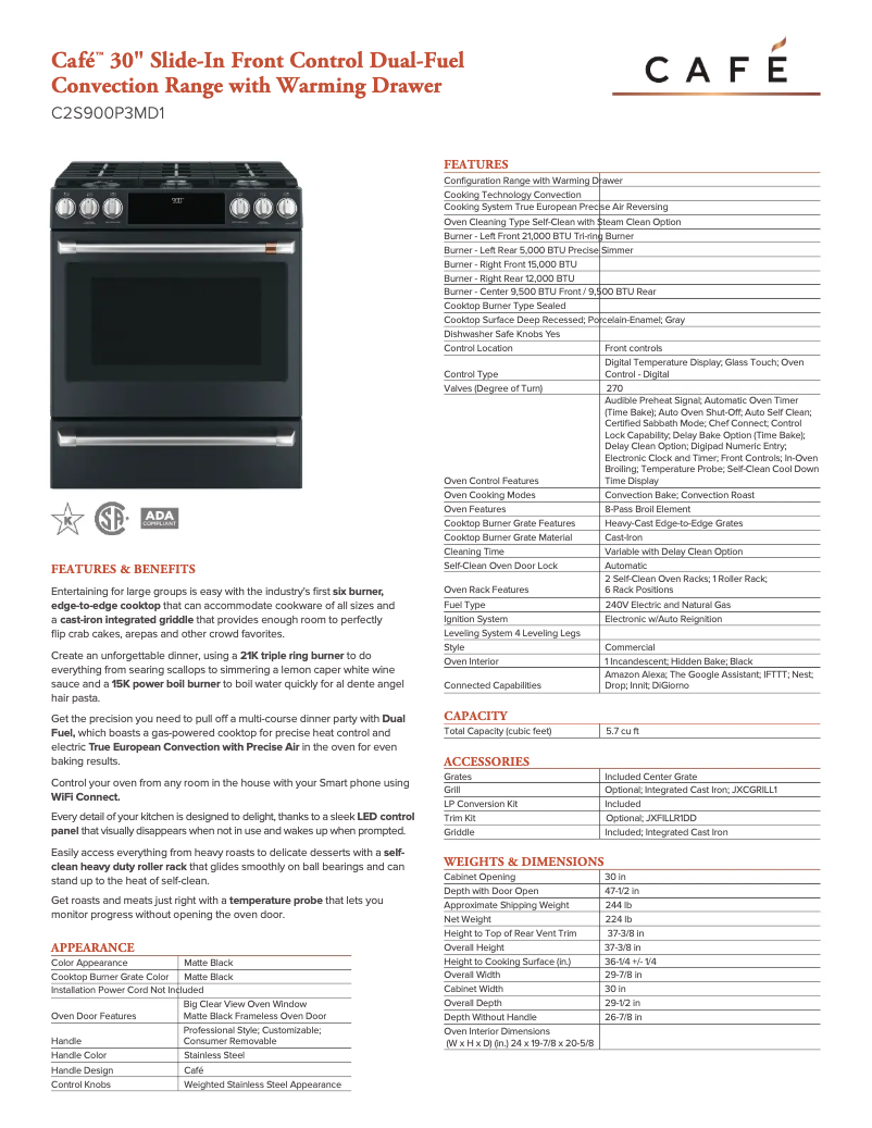 Página 1 del manual Ficha técnica GE C2S900P3MD1