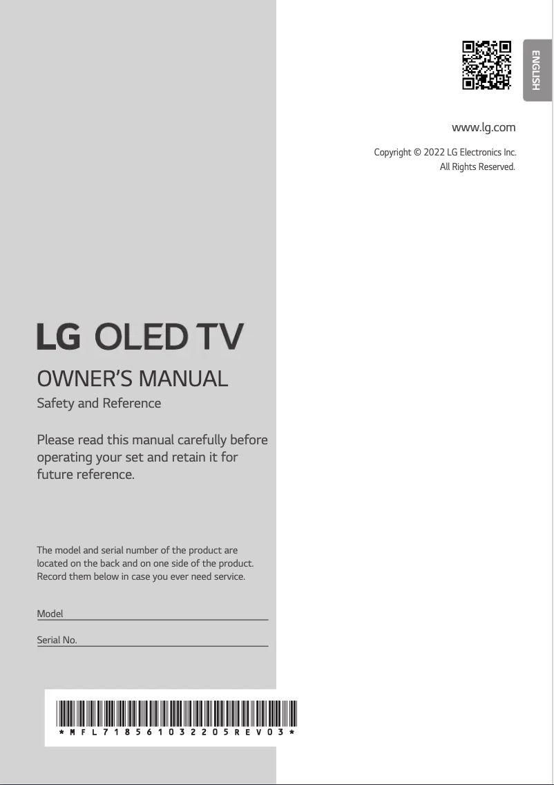 Page 1 de la notice Manuel utilisateur LG OLED83C29LA