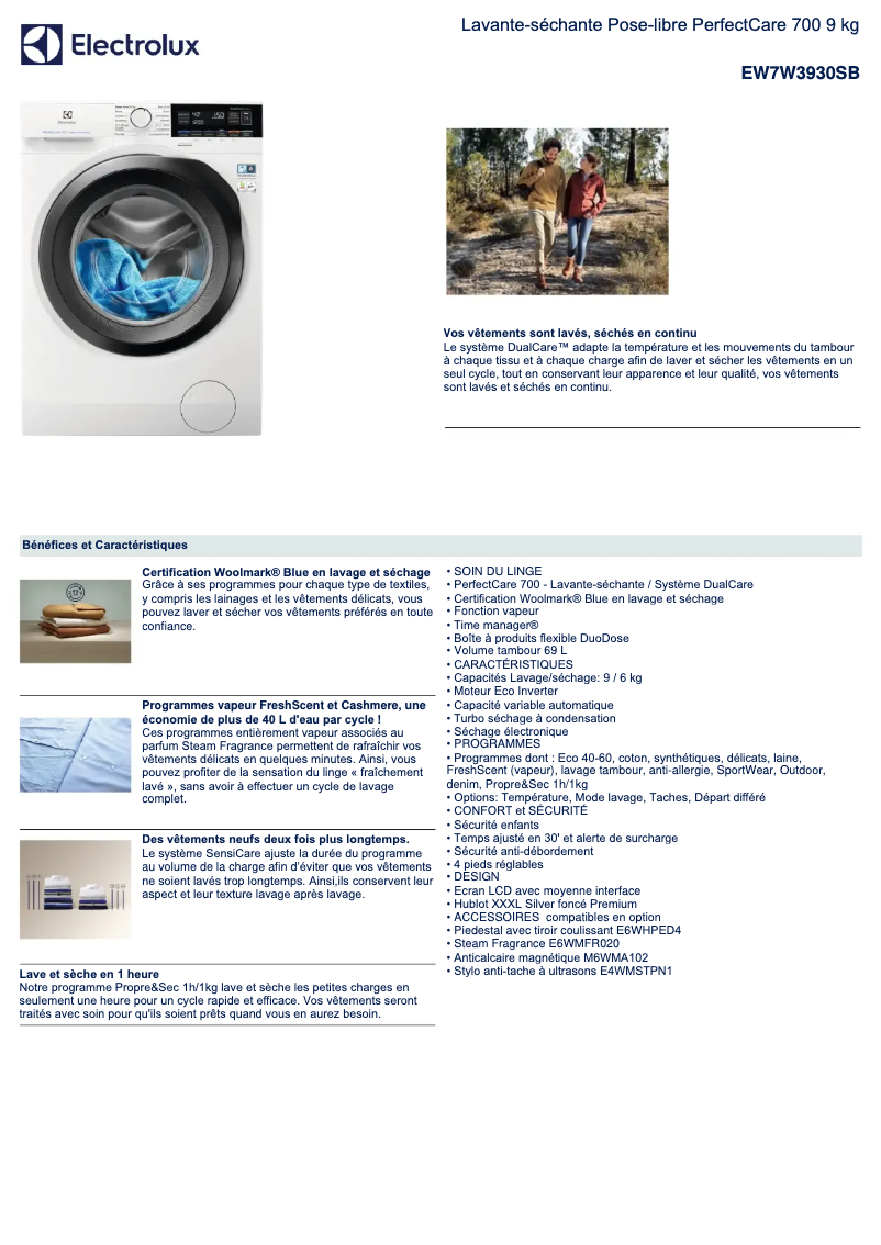 Page n°1 - Fiche technique Electrolux EW7W3930SB