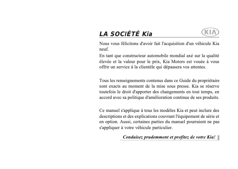 Page 1 de la notice Manuel utilisateur Kia Sorento (2018)