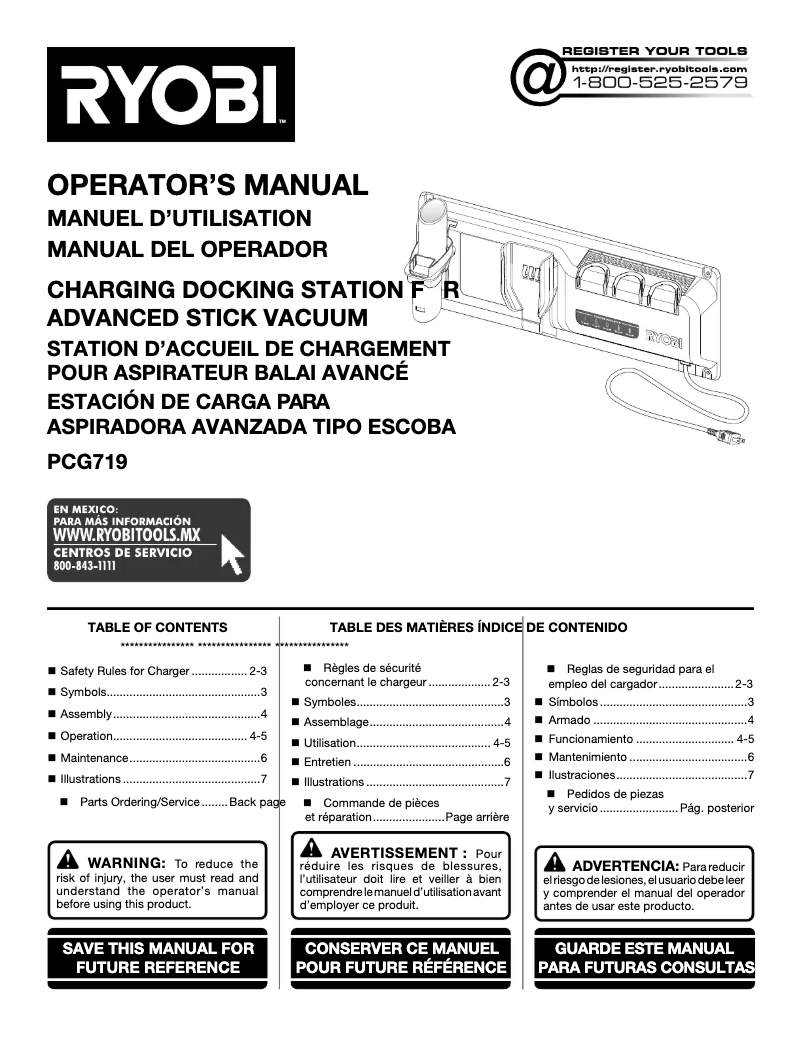 Page 1 de la notice Manuel utilisateur RYOBI PCG719