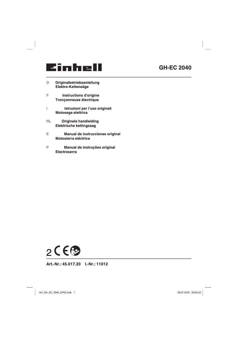 Page n°1 - Manuel utilisateur Einhell GH-EC 2040