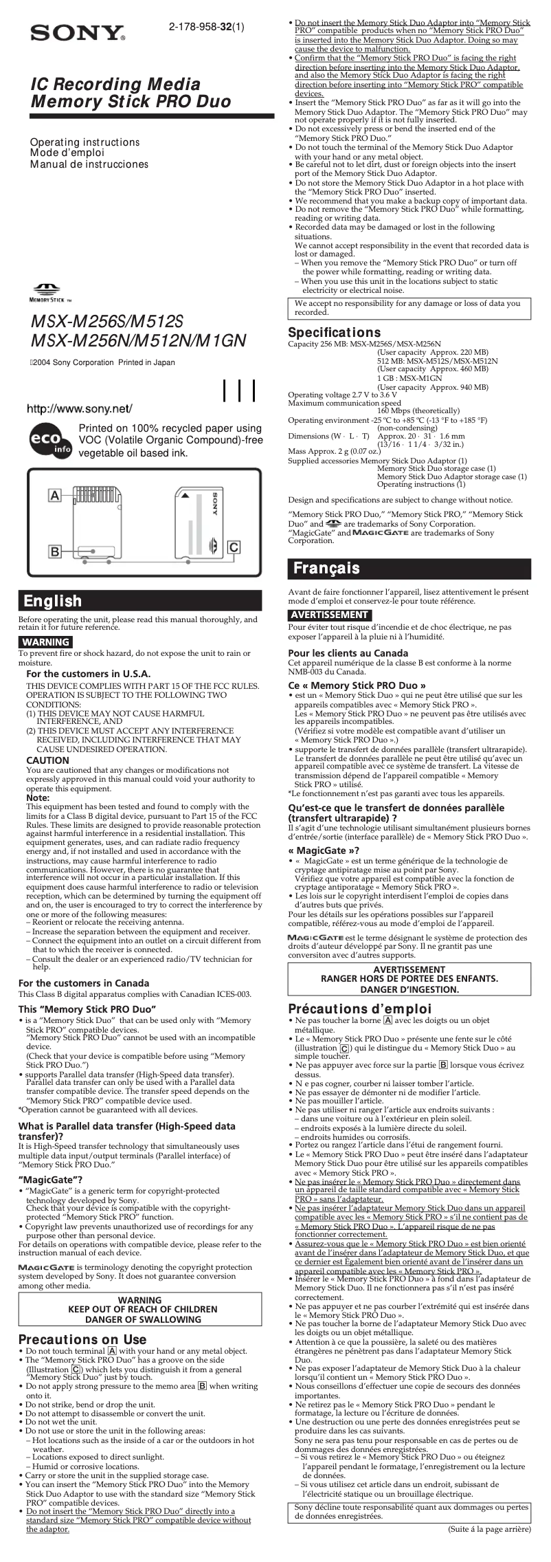 Page n°1 - Manuel utilisateur Sony MSX-M2GN