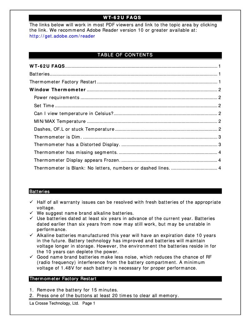 Image de la première page du manuel de l'appareil WT-62U