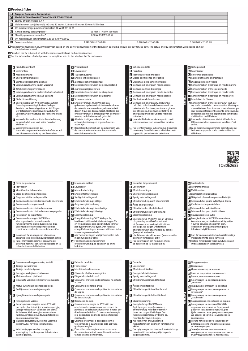 Image de la première page du manuel de l'appareil TX-55DX650E