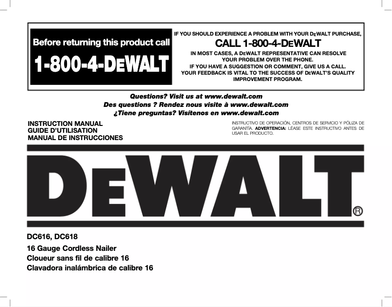 Page n°1 - Manuel utilisateur DeWalt DC618K
