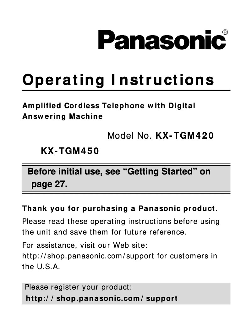 Imagen de la primera página del manual del dispositivo KX-TGM450