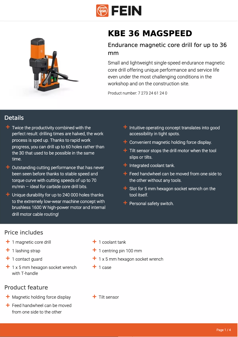 Page n°1 - Fiche technique Fein KBE 36 MAGSPEED
