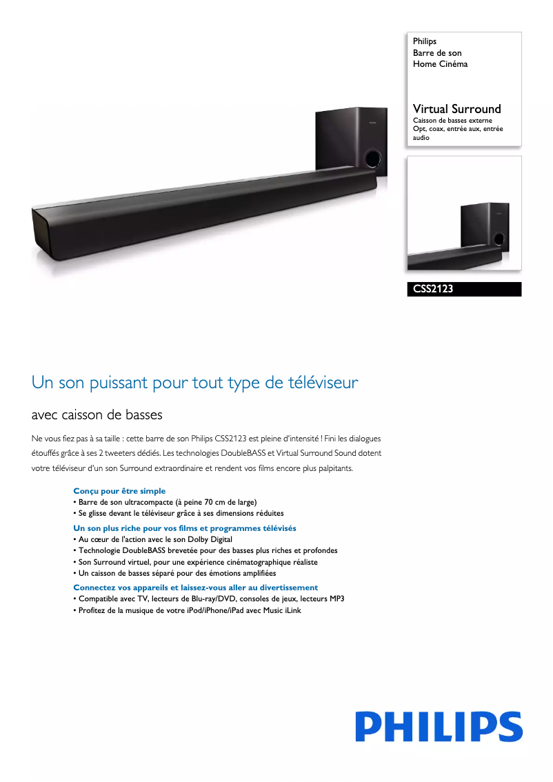 Page n°1 - Fiche technique Philips CSS2123