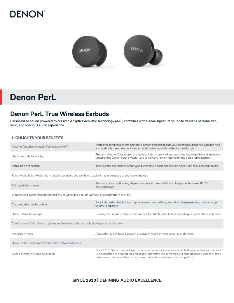 Page n°1 - Fiche technique Denon PerL AH-C10PL