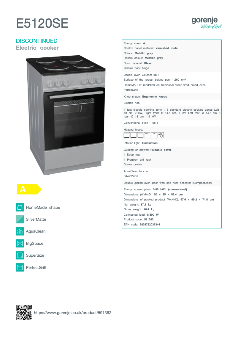 Página 1 del manual Ficha técnica Gorenje E5120SE