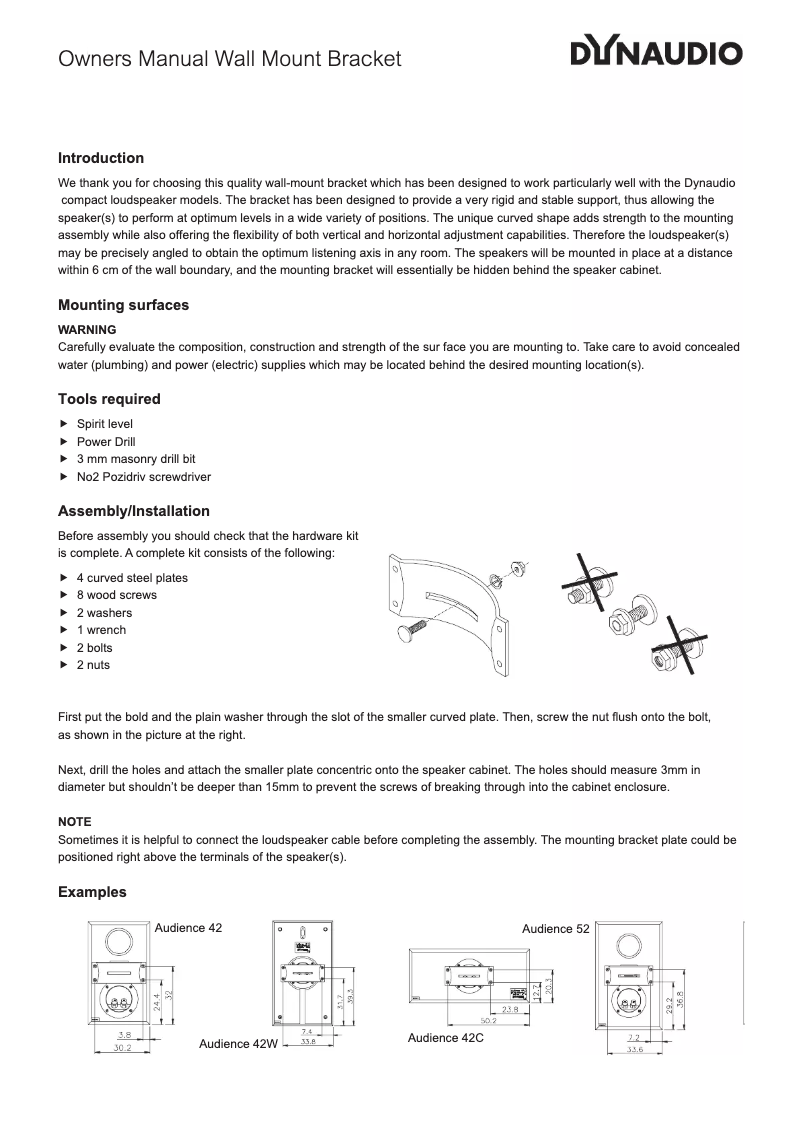 Page 1 de la notice Manuel utilisateur Dynaudio Xeo 2 Wall Mount Bracket