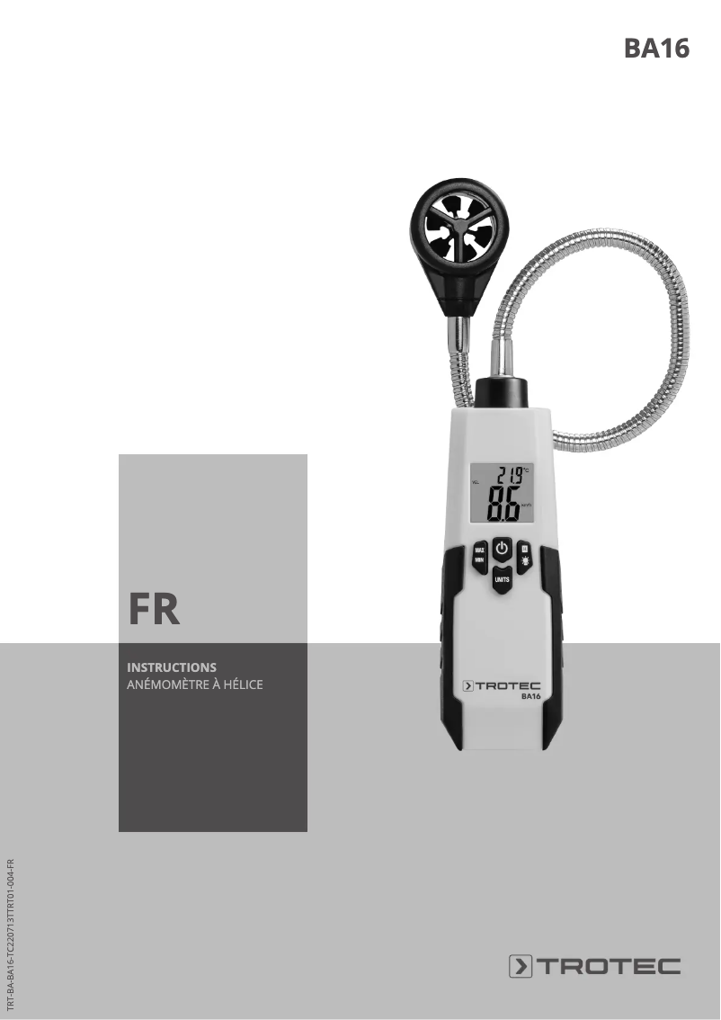 Page 1 de la notice Manuel utilisateur Trotec BA16