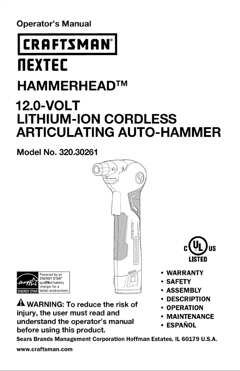 Page 1 de la notice Manuel utilisateur Craftsman Nextec 320.30261