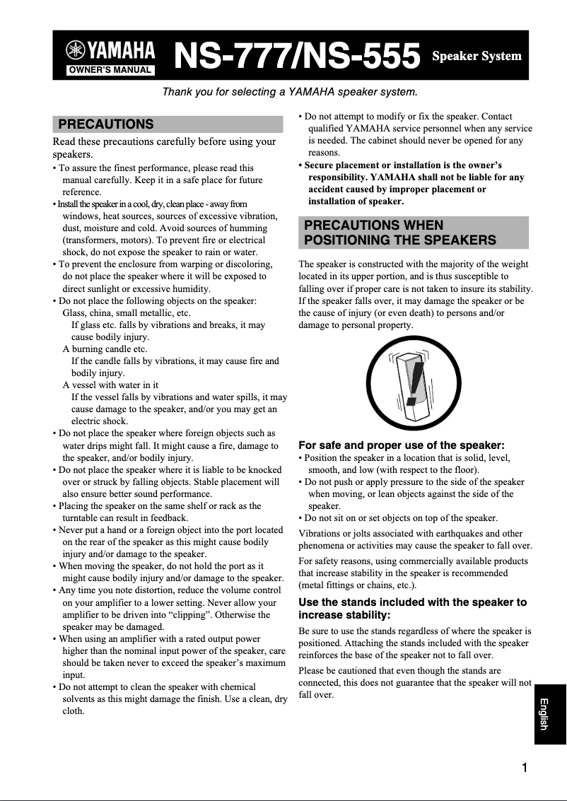 Page n°1 - Manuel utilisateur Yamaha NS-777