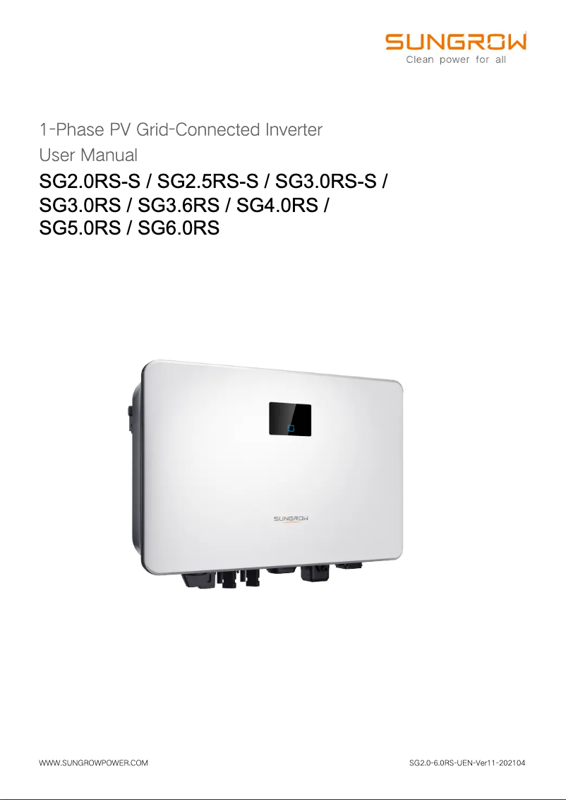 Image de la première page du manuel de l'appareil SG2.0RS-S