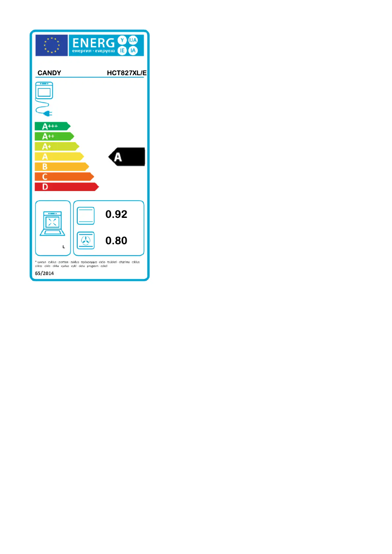 Page 1 de la notice Label énergétique Candy HCT827XL/E