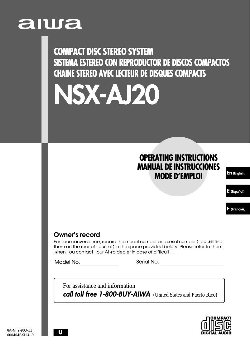 Image de la première page du manuel de l'appareil NSX-AJ20